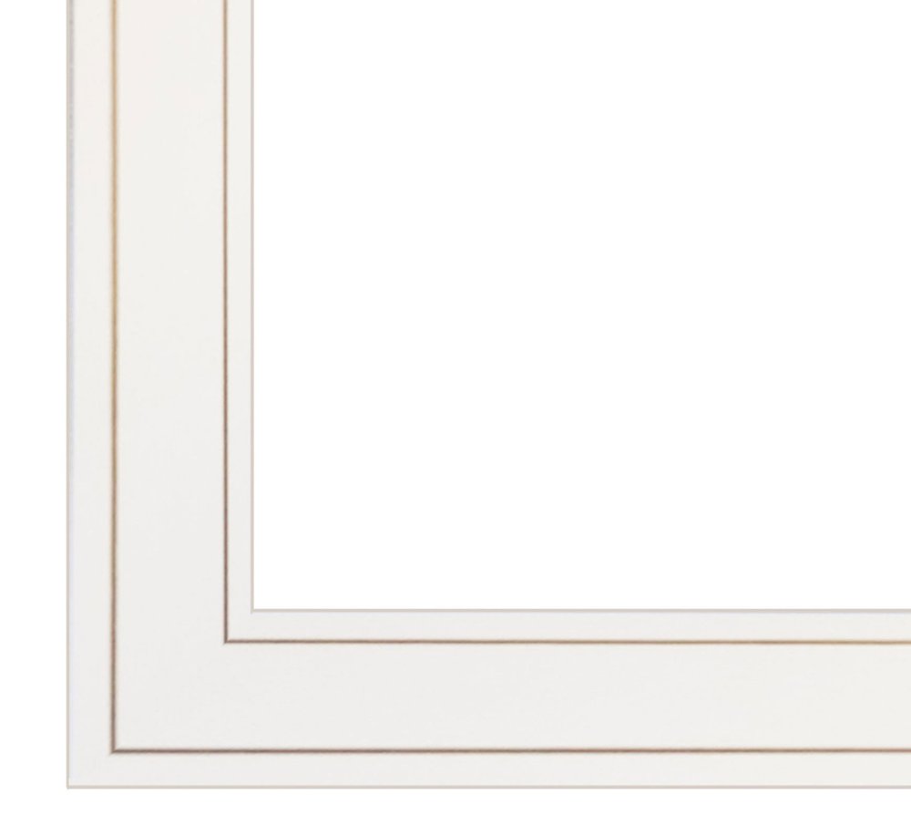 White frame with gold trim on a white background