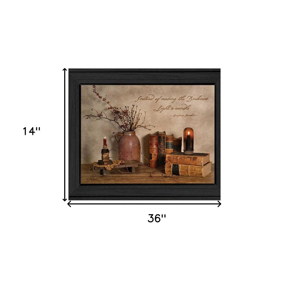 Framed artwork with a still life scene and dimensions labeled on a white background