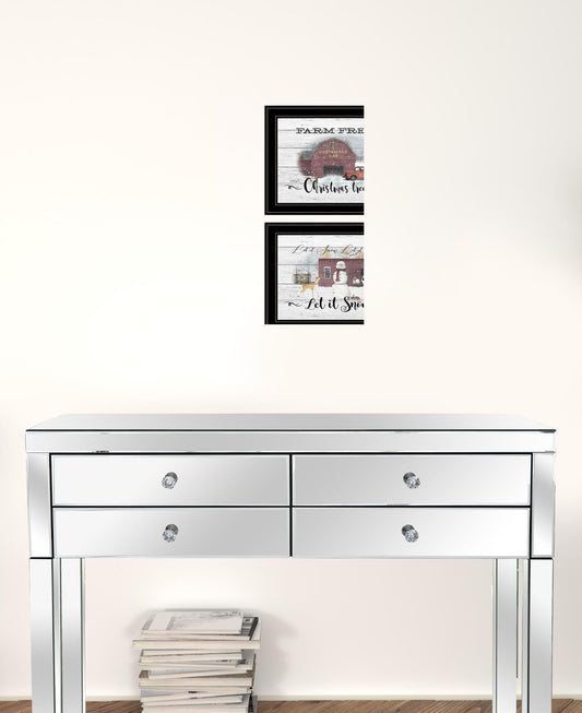 Set Of Two Farm Christmas 2 Black Framed Print Wall Art