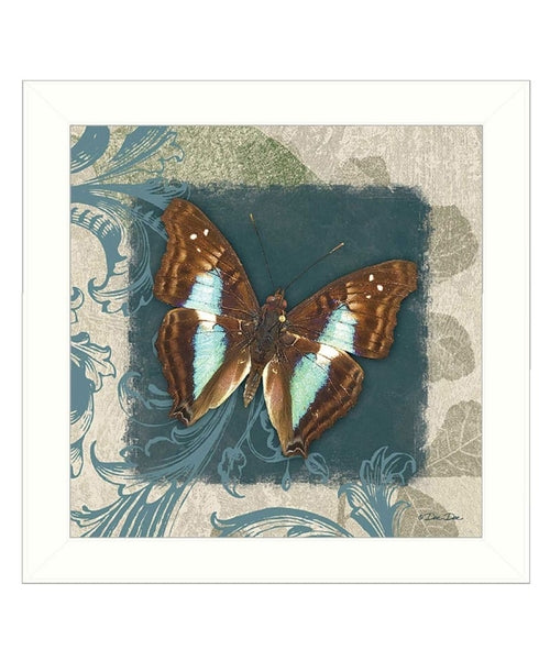 Swirl Butterfly White Framed Print Wall Art | Home Decor | Kitchen + Metal