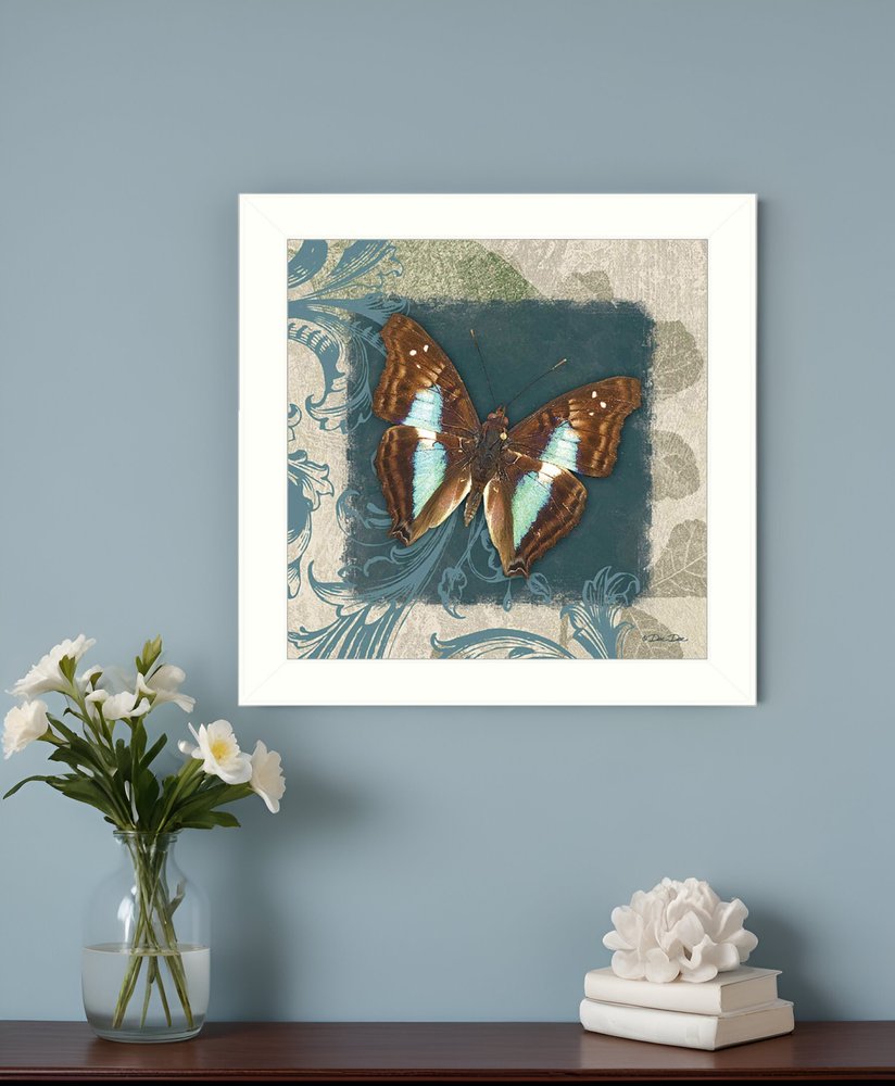 Swirl Butterfly White Framed Print Wall Art | Home Decor | Kitchen + Metal