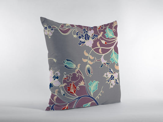 16" Purple Gray Garden Indoor Outdoor Throw Pillow