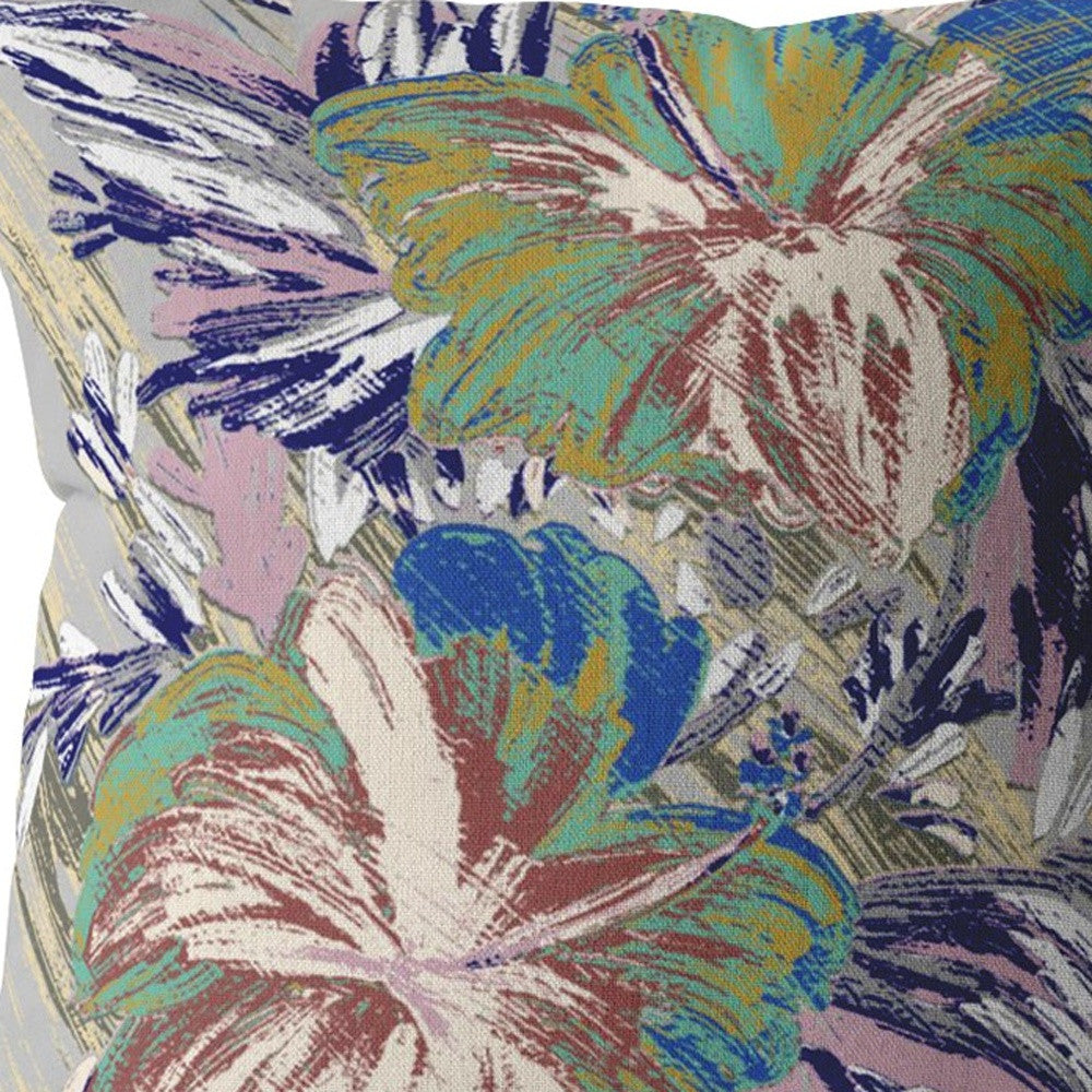 18” Lilac Green Hibiscus Indoor Outdoor Zippered Throw Pillow