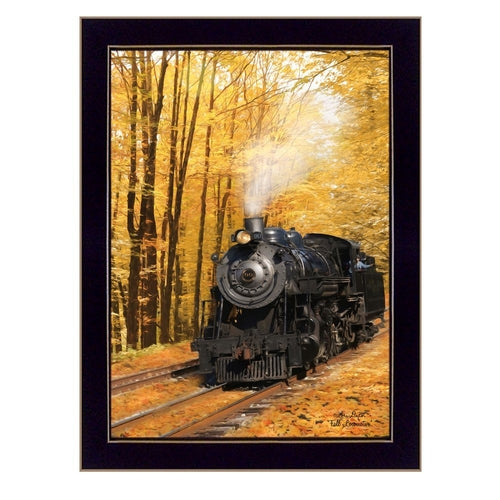Fall Locomotive Black Framed Print Wall Art | Home Decor | Kitchen + Metal