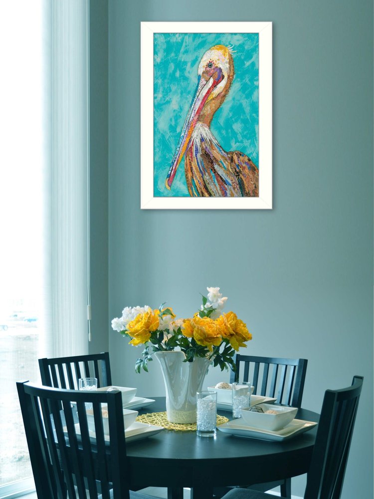 Pelican II White Framed Print Wall Art | Home Decor | Kitchen + Metal