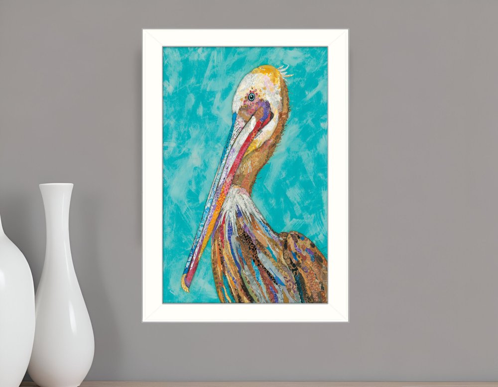 Pelican II White Framed Print Wall Art | Home Decor | Kitchen + Metal