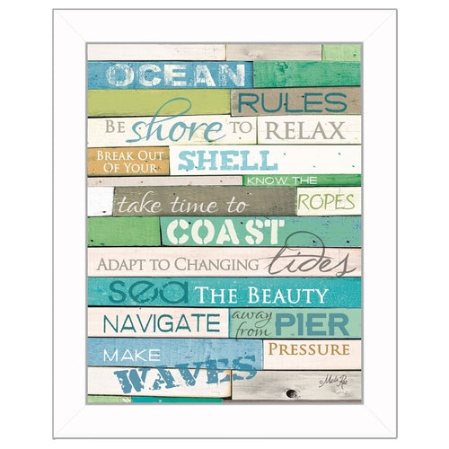 Decorative wall art with ocean-themed phrases on a white background