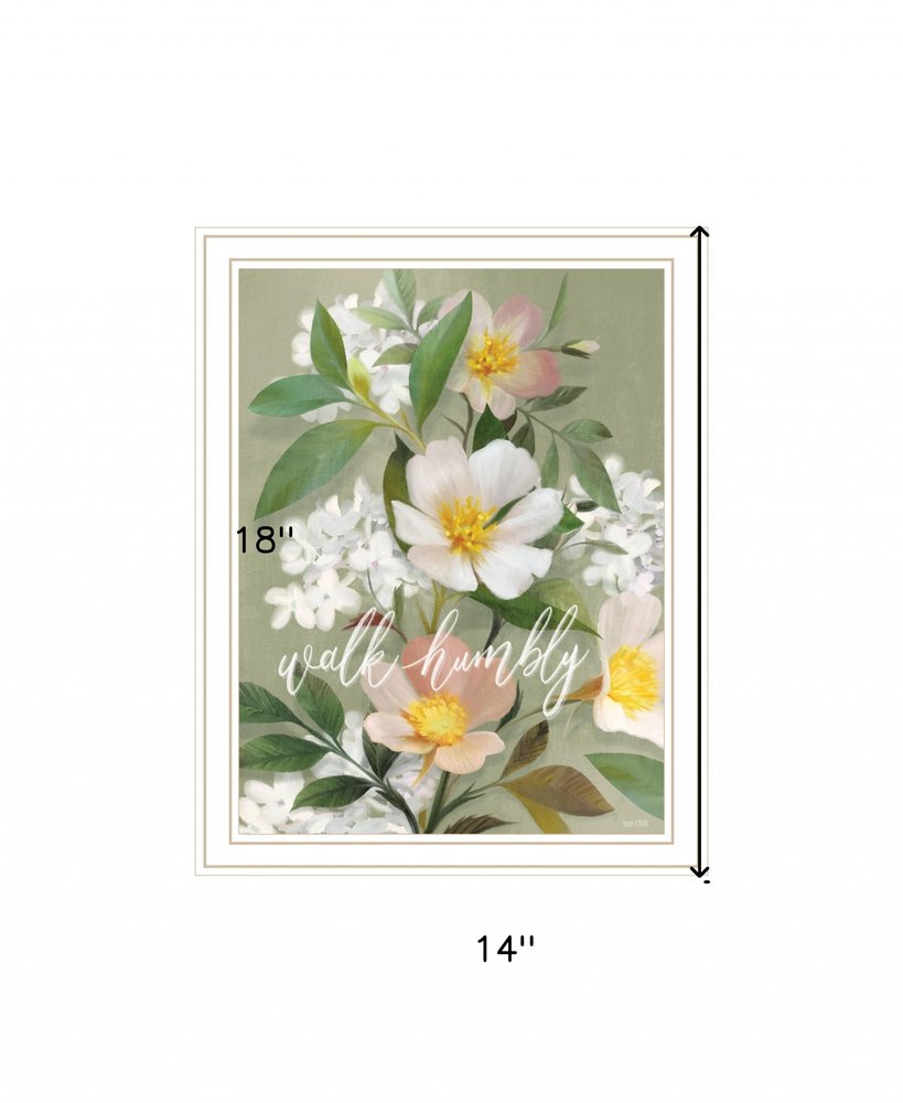 Walk Humbly Floral 2 White Framed Print Wall Art | Home Decor | Kitchen + Metal
