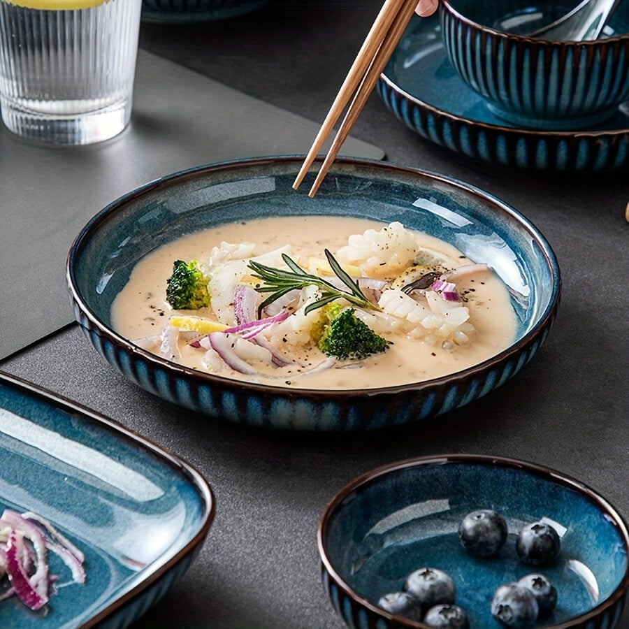 Elegant Dark Blue Oval Ceramic Serving Platter