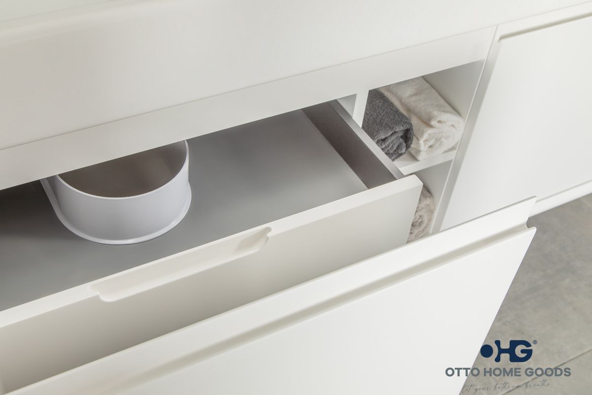 Gala 60" White Floating Bathroom Vanity with Porcelain Top & Hidden Drawer