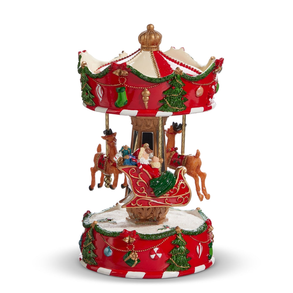 Christmas Carousel Collection - 8.5" Animated Musical Santa's Sleigh Carousel