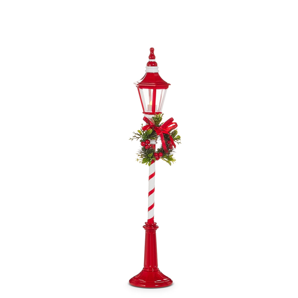18.25" Lighted Red and White Lamp Post