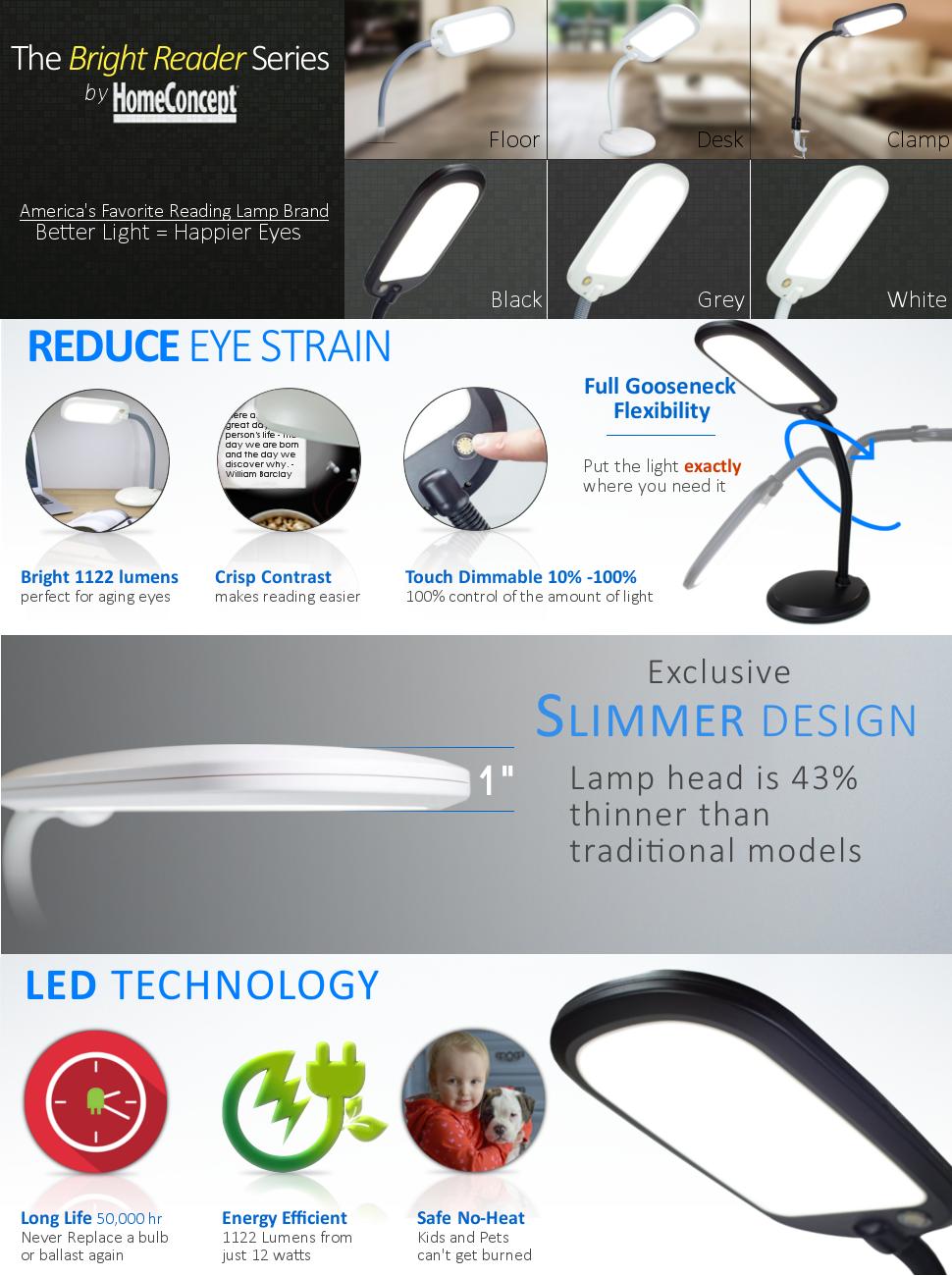 26"H LED Bright Reader Natural Daylight Full Spectrum Desk Lamp Grey | Lighting | Kitchen + Metal
