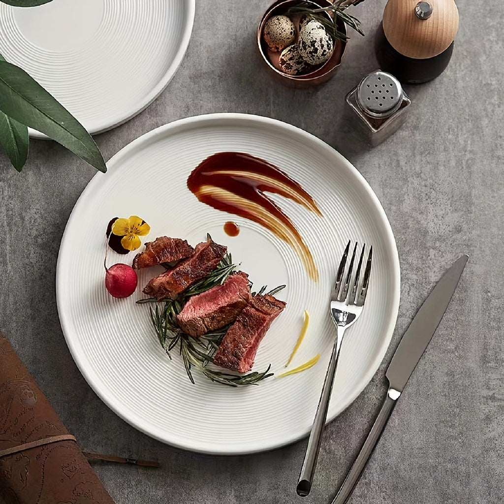 Elegant Hans White Ceramic Steak Pasta Plate Set