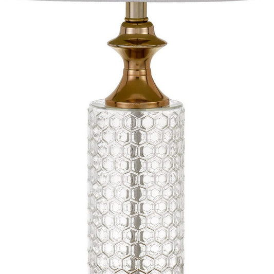 Set of Two 27" Glass Honeycomb and Rose Gold Table Lamps