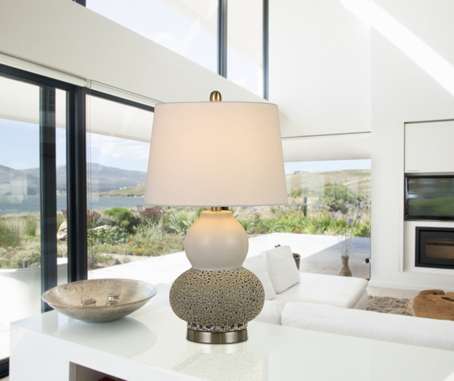 Set Of Two 24" Silver Metal Two Light Desk Table Lamps With White | Lighting | Kitchen + Metal
