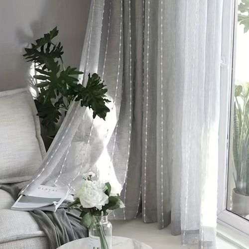 Elegant Embroidered Ball Linen Sheer Curtain for Home