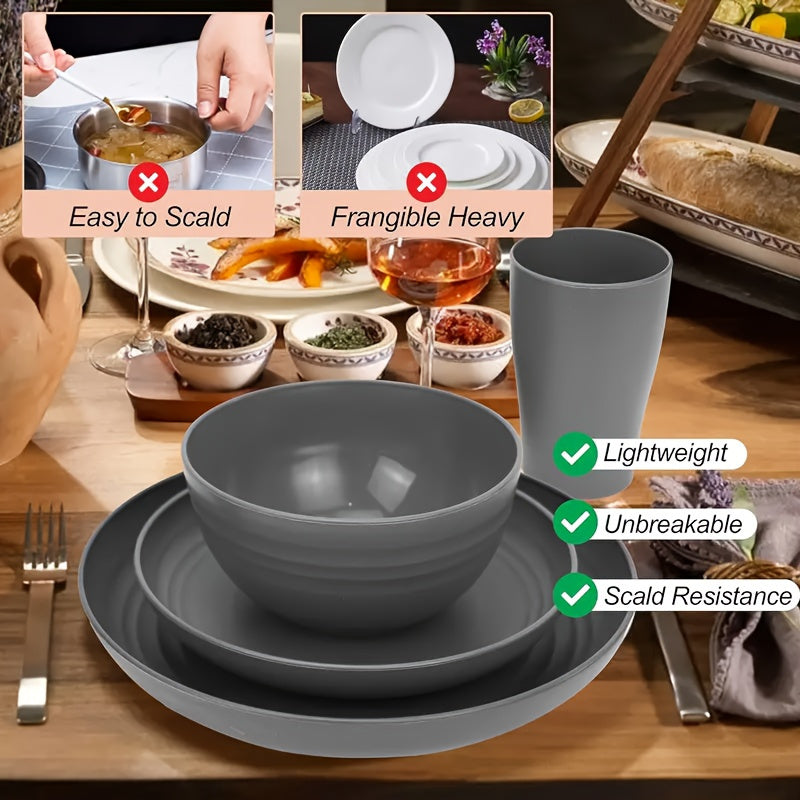 16Piece Wheat Straw Dinnerware Set MicrowaveSafe Lightweight