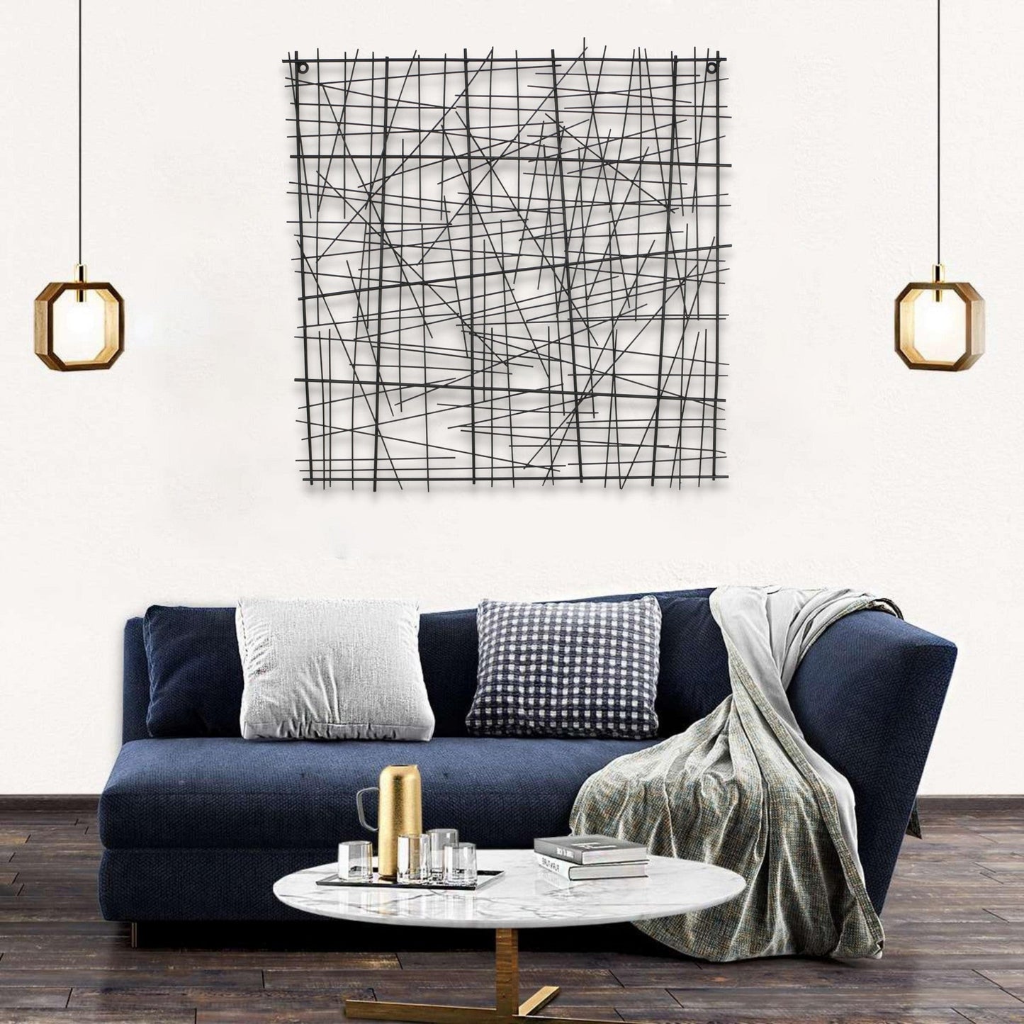 32" X 32" Black Handcrafted Abstract Lines Metal Hanging Dimensional