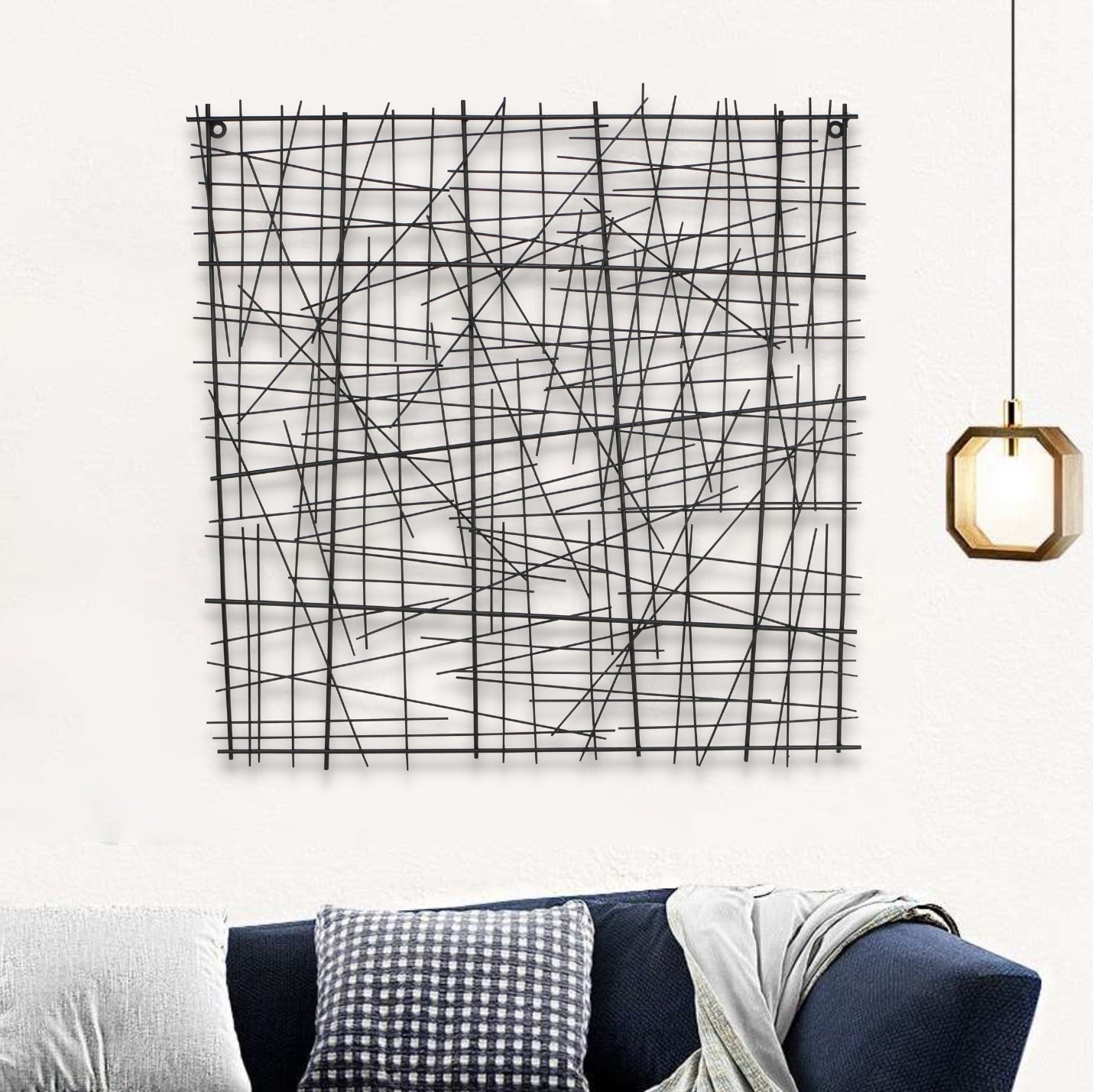 32" X 32" Black Handcrafted Abstract Lines Metal Hanging Dimensional