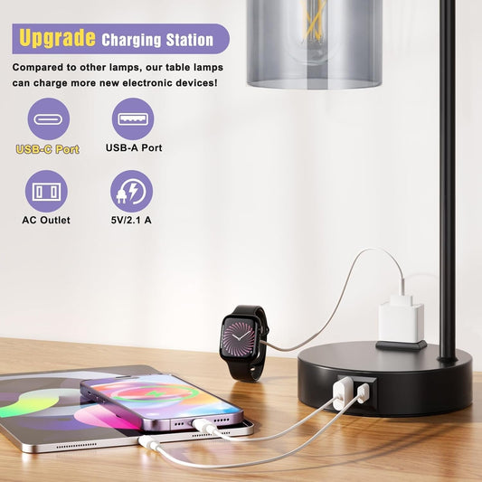 Industrial Touch Bedroom Lamps for Bedrooms Set of 2-3-Way Dimmable | Lighting | Kitchen + Metal