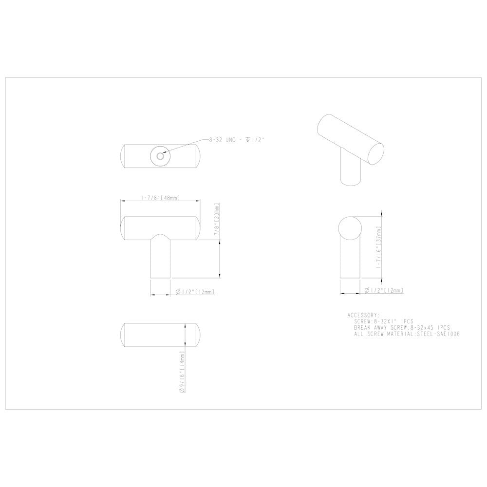 1-7/8" Overall Length Satin Nickel Key West Cabinet Bar Pull