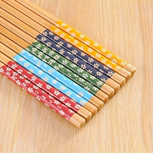 5 Pairs Premium Reusable Multicolor Nonslip Bamboo Chopsticks | Kitchen + Metal