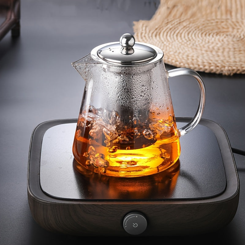 Elegant Floral Glass Teapot with Durable Infuser Dishwasher Safe