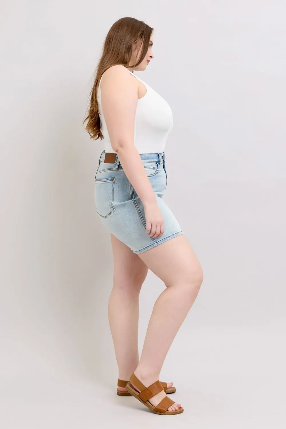 Judy Blue Plus Size Denim Shorts with Pockets - Full Size 2 Button Design