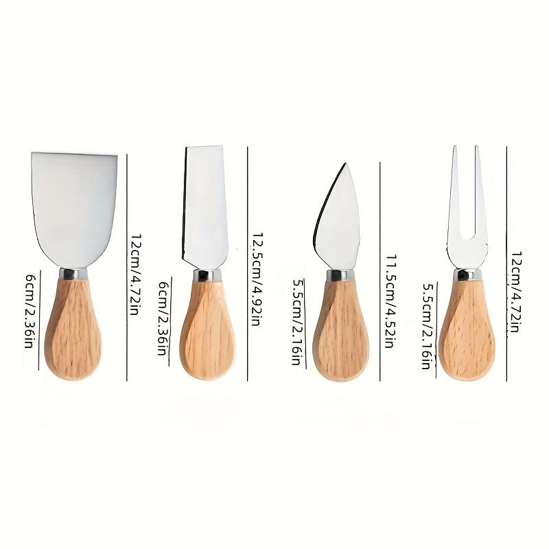 4Piece Stainless Steel Cheese Knife Set with Oak Handles
