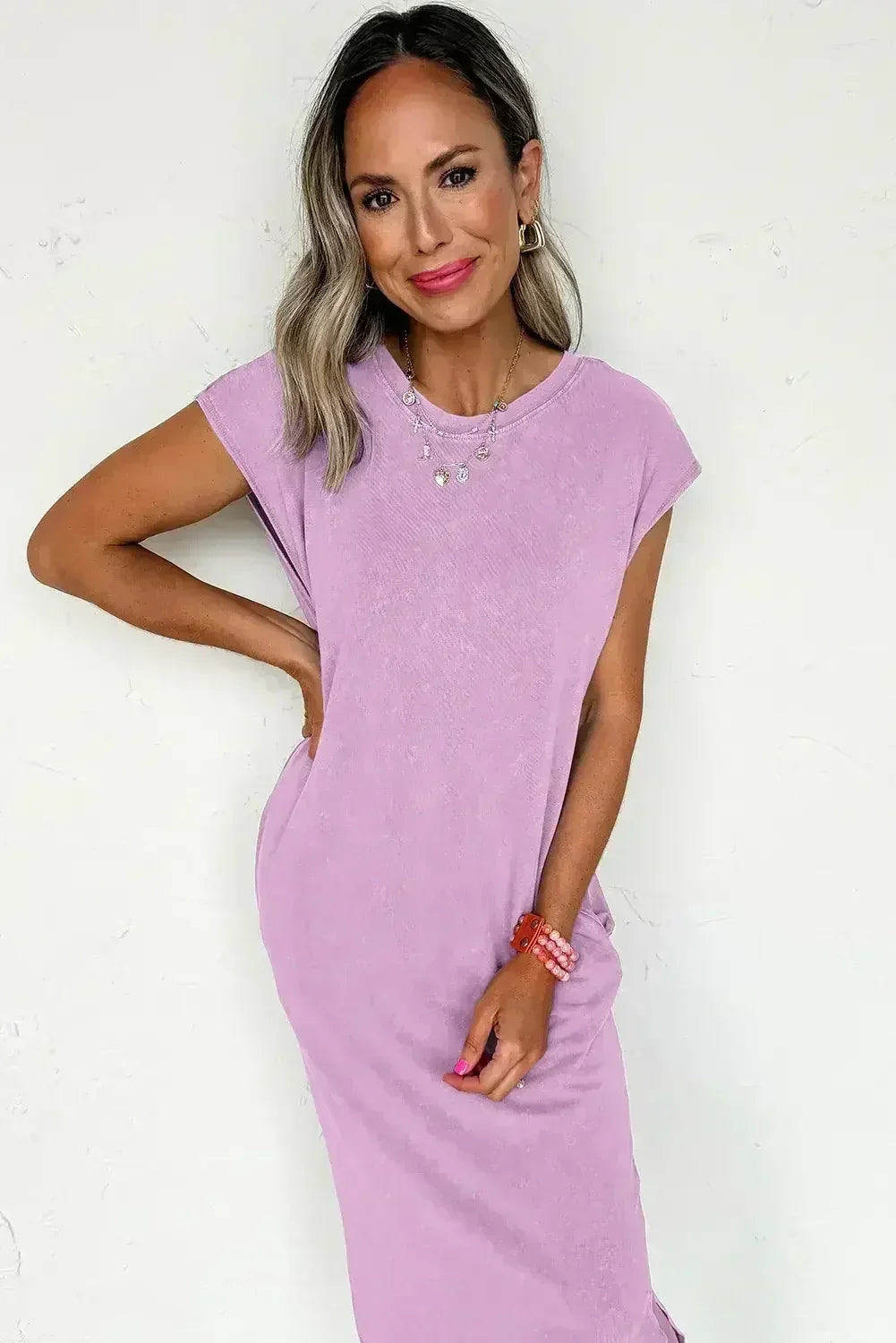 Carrot Mineral Wash Pocketed T-shirt Dress