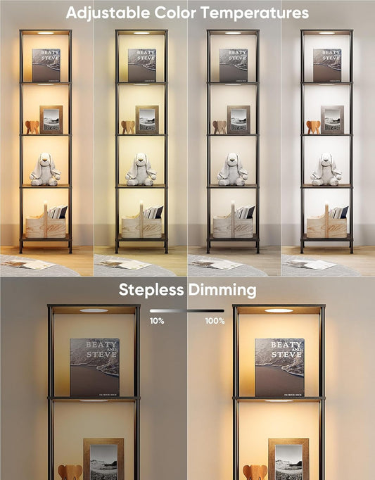 Display Shelf with RGBW Light, Color Changing Curio Cabinet Floor Lamp | Kitchen + Metal