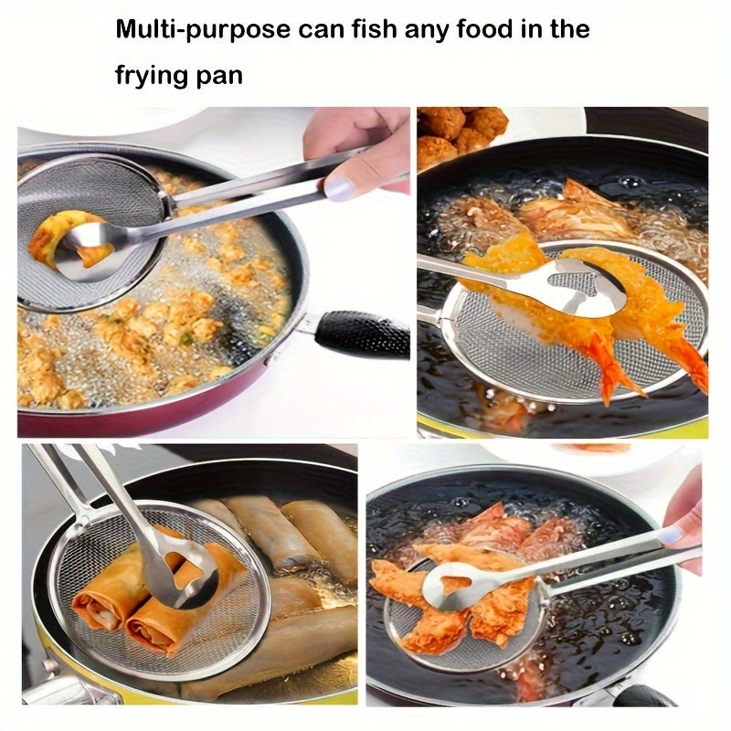 HeatResistant Stainless Steel Strainer Tongs for Frying