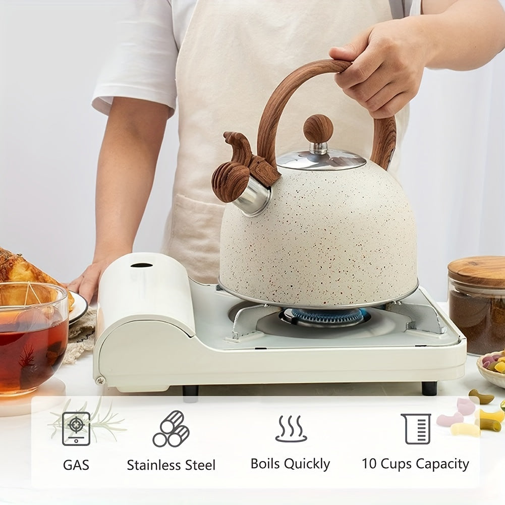 2.5L Stainless Steel Whistling Tea Kettle with Natural Stone Finish