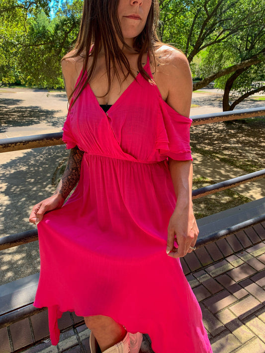 Broken Bow Cold Shoulder Maxi Dress in Blue Aztec