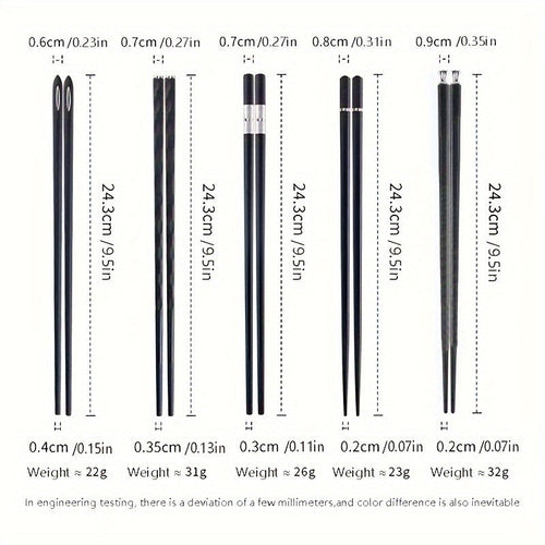 Stylish Reusable Black Gold Chopsticks Set 5 Pairs