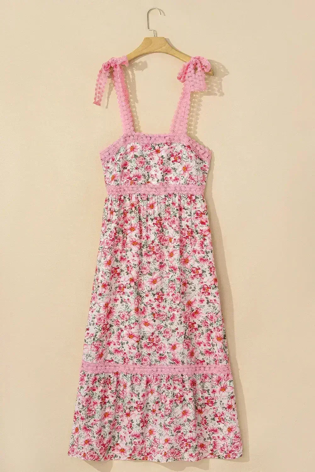 Green Floral Lace Tied Strap Empire Waist Maxi Dress