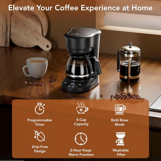 5-Cup Drip Coffee Maker - Programmable, Auto Brew, Auto Pause, Keep Warm Function CM3710H