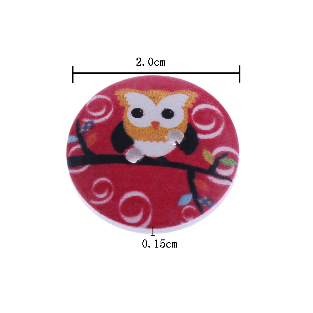 50 Pcs DIY 20mm Mixed OWL Wooden Buttons 2 Holes