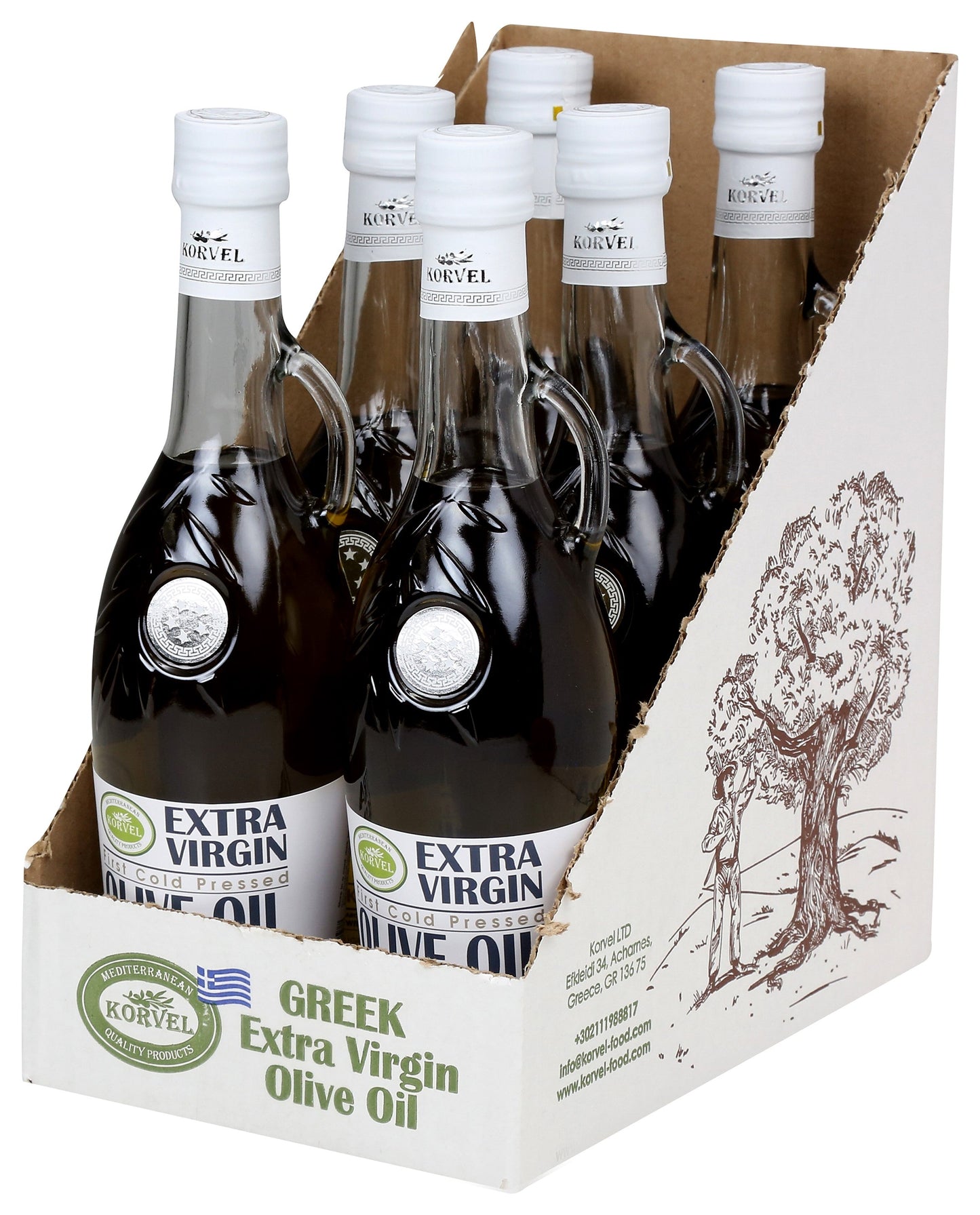 KORVEL Greek Extra Virgin Olive Oil, Amphora 16.9 fl oz (500ml) - 2 pack