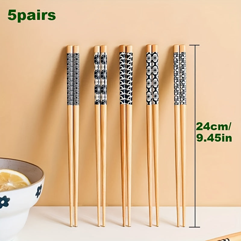 5 Pairs Premium Reusable Multicolor Nonslip Bamboo Chopsticks | Kitchen + Metal