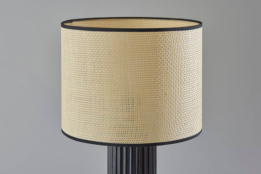 24" Black Ceramic Cylinder Table Lamp With Beige Drum Shade