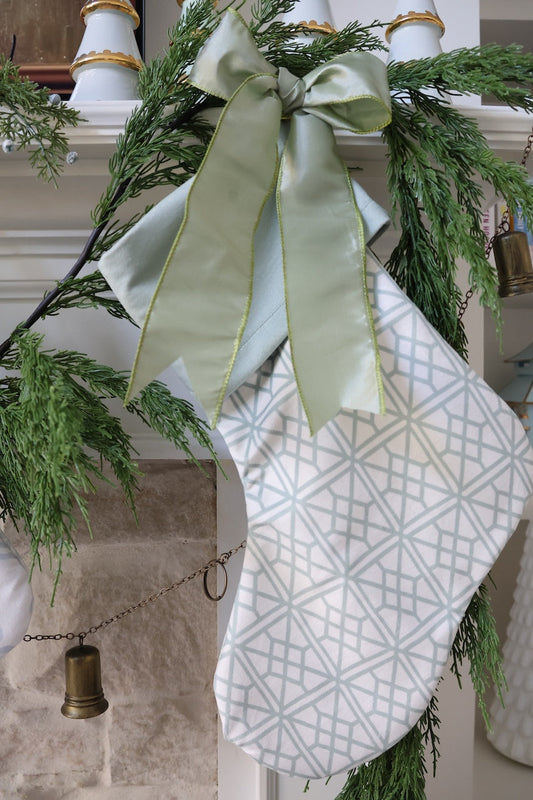 Green Fretwork Christmas Stocking | Chapple Chandler X Nicole Speake