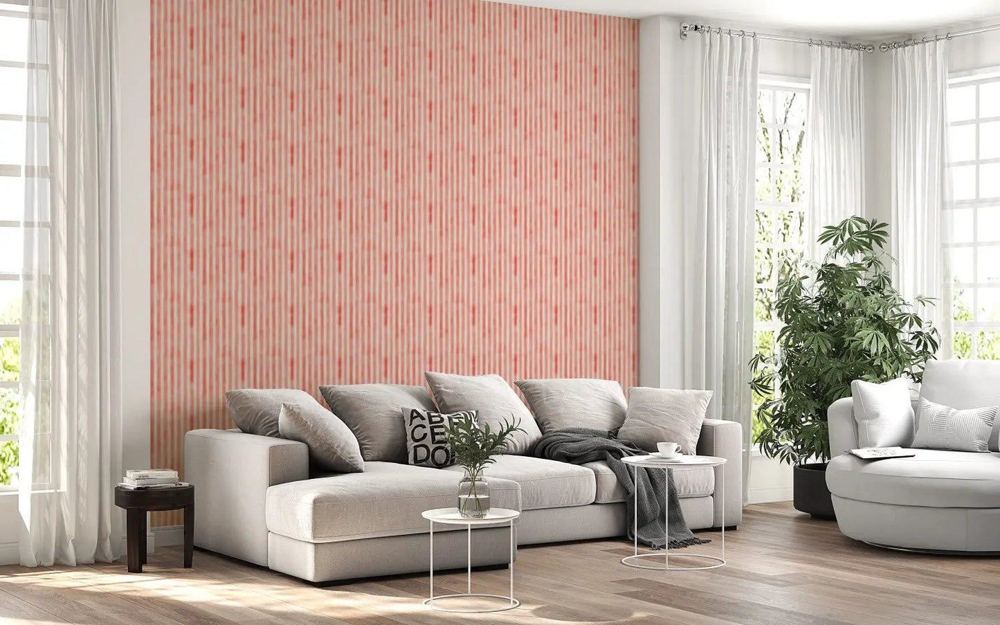 Coral Watercolor Stripe Wallpaper