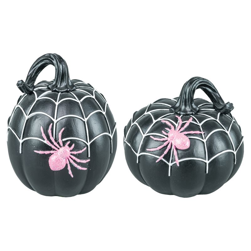 Pink Spiders & Web Pumpkin Tabletop SET OF 2