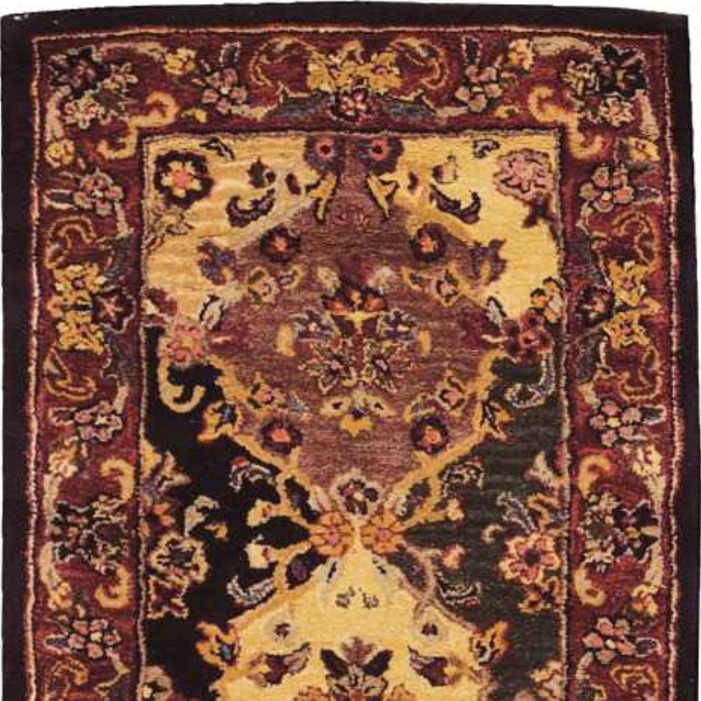 3' X 4' Tan Black and Red Wool Floral Area Rug
