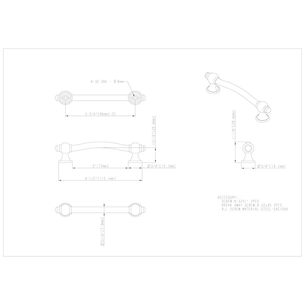 96 mm Center-to-Center Satin Nickel Syracuse Cabinet Bar Pull