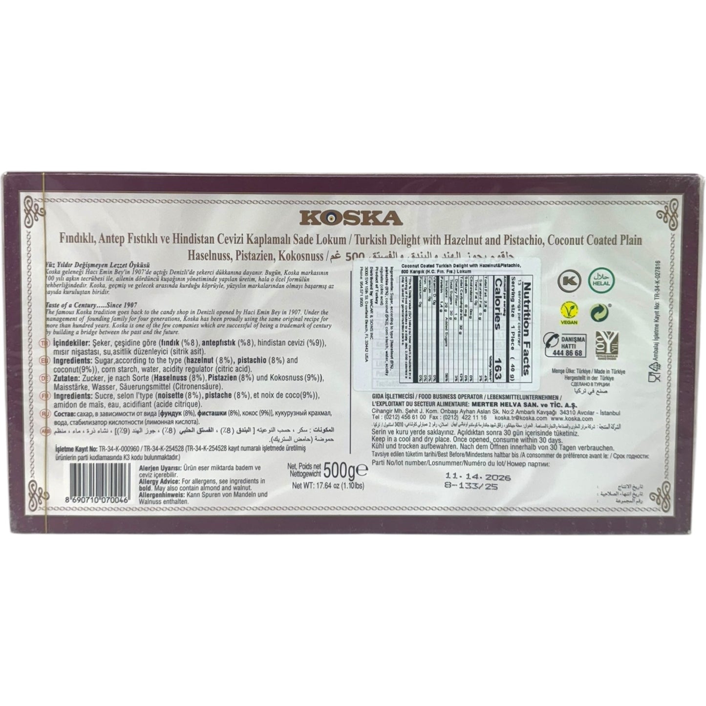 Koska Palace Turkish Delight With Nuts 500g – Premium Assorted Sweet Treats