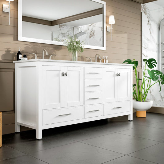 Eviva Aberdeen Vanity – Carrara Quartz Top (24"–84")