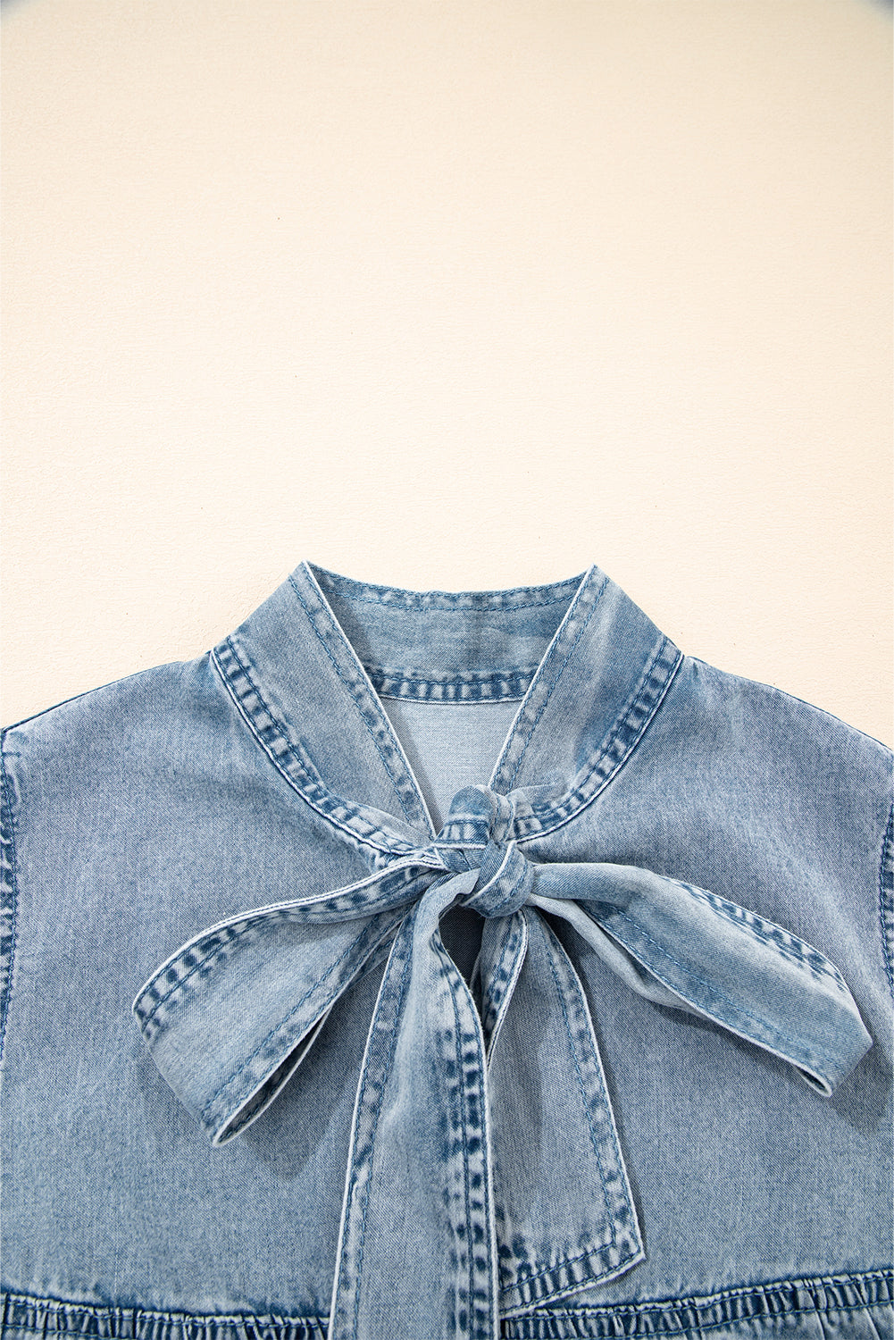 Beau Blue Bowknot Neck Ruffle Sleeveless Mini Dress